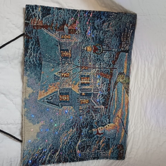 Thomas Kinkade Light Up Tapestry Wall Decor Night Before Christmas Snowman Home - Picture 5 of 9